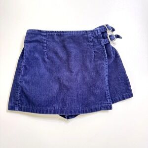 Vintage 90's Christie Brooks Skort Girls Size 5-6 Navy Blue Corduroy Wrap Buckle